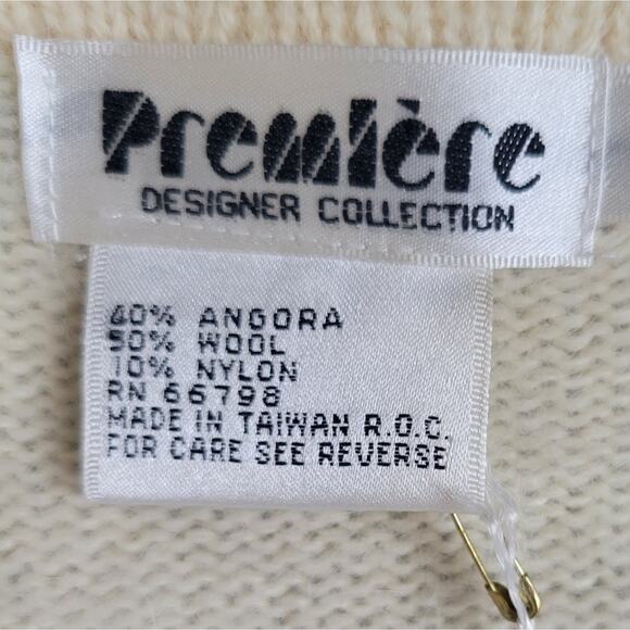 NWT Vintage Angora Wool 1980's V-Neck Sweater Size Small Cream Braided - Picture 8 of 10